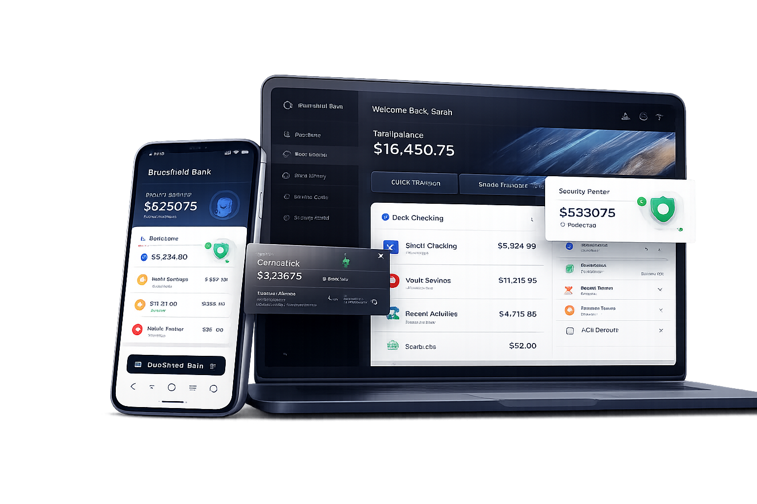 BlueShield Bank digital banking on phone and laptop